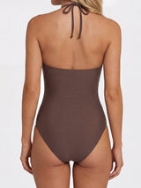 Chic Cutout Front Ruched Criss Cross Halter One Piece Swimsuit