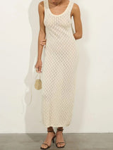 Chic Scoop Neck Sleeveless Beach Crochet Knit Cover Up Maxi Dress