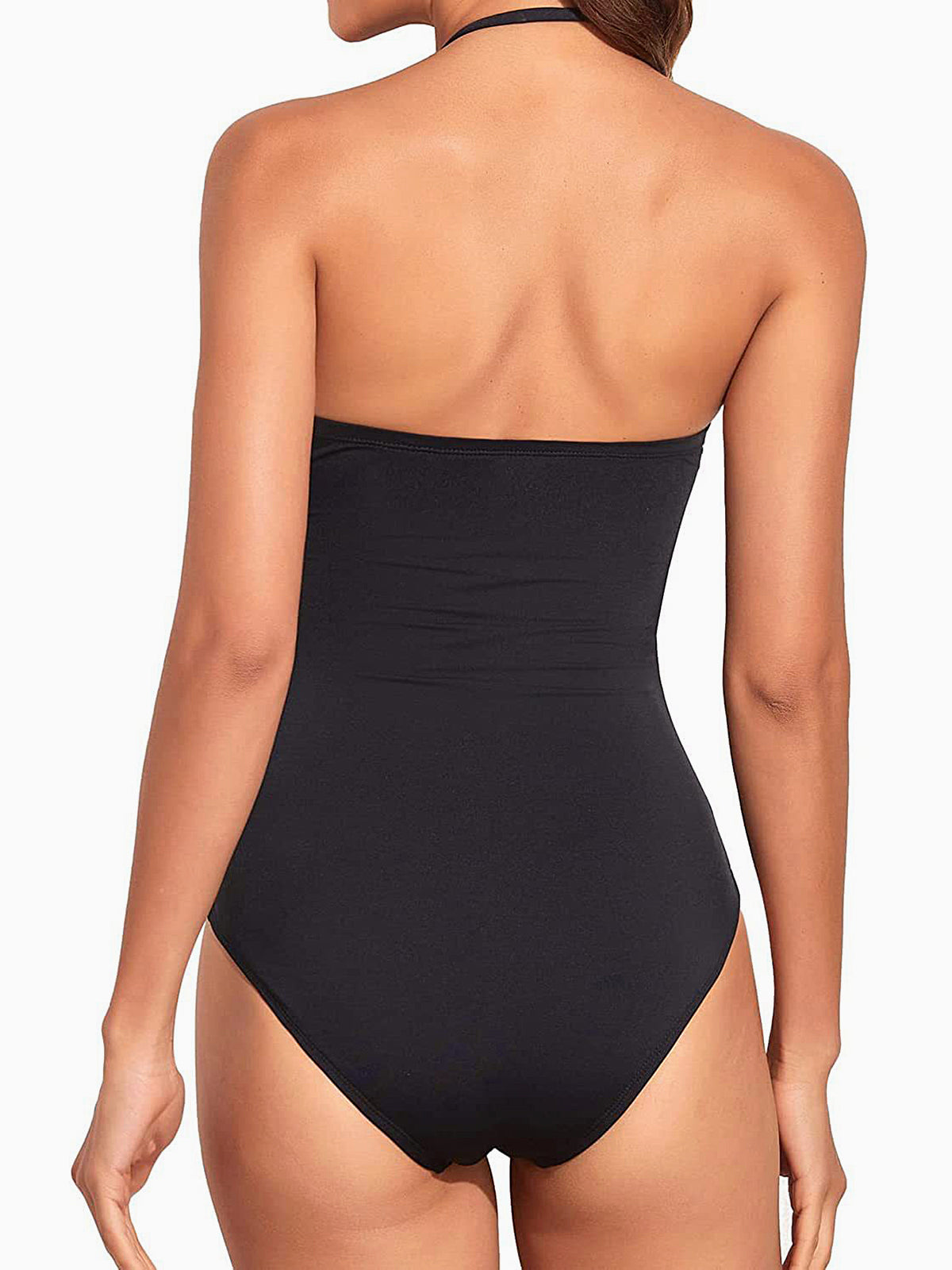 Classic Solid Color Ruched Moderate Bandeau One Piece Swimsuit