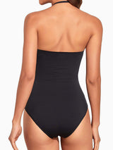 Classic Solid Color Ruched Moderate Bandeau One Piece Swimsuit