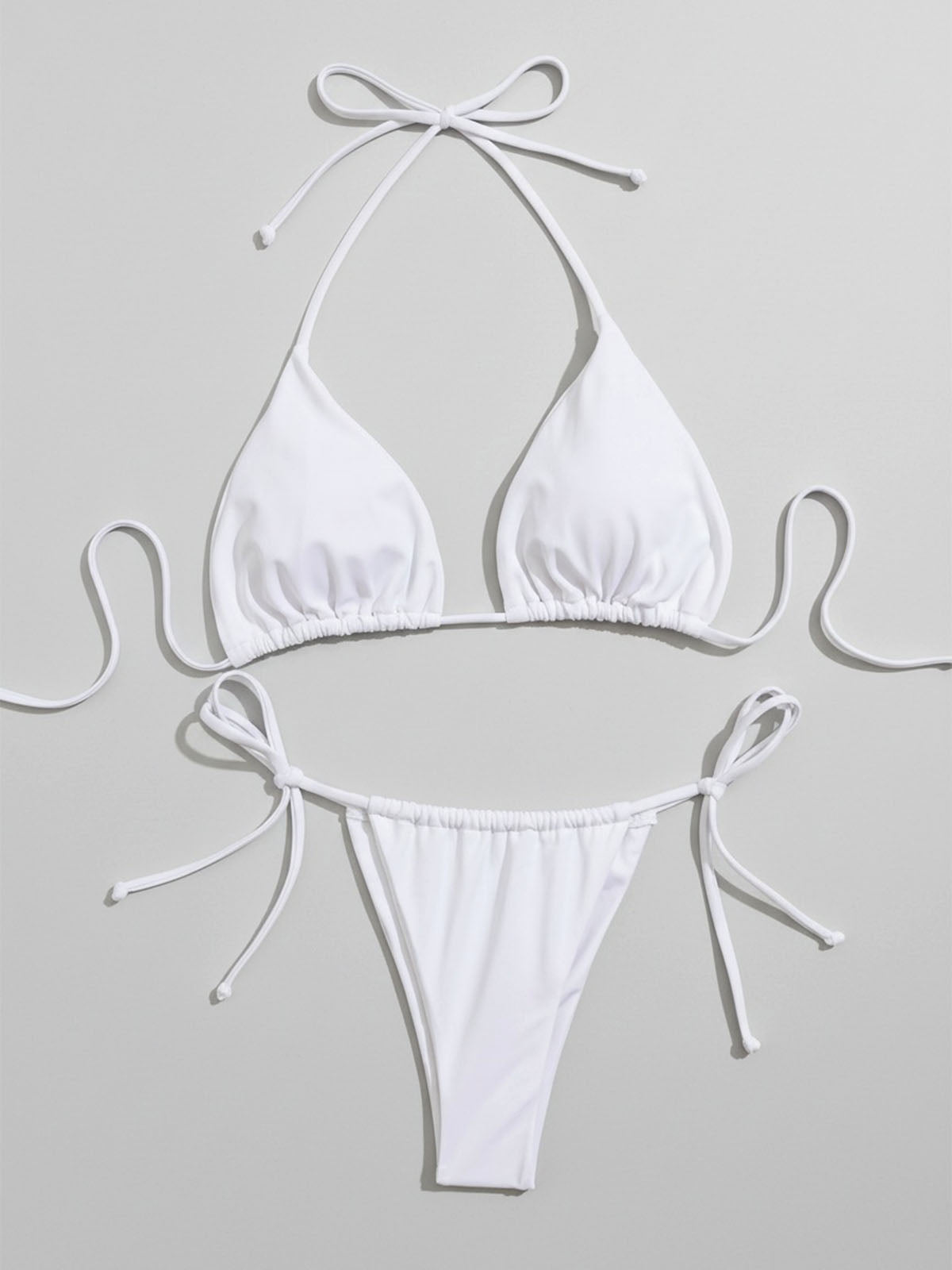 Classic Tie Side Ruched Cheeky Sexy Halter Two Piece Bikini Set