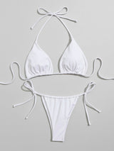 Classic Tie Side Ruched Cheeky Sexy Halter Two Piece Bikini Set