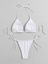 Classic Tie Side Ruched Cheeky Sexy Halter Two Piece Bikini Set