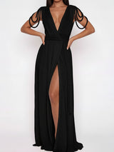 Convertible Braided Strappy Epaulette Shoulder Resort Wrap Maxi Dress