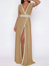 Convertible Braided Strappy Epaulette Shoulder Resort Wrap Maxi Dress