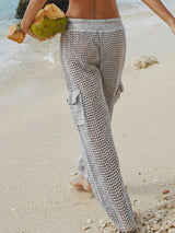 Cool High Waist Cargo Pocket Beach Crochet Knit Cover Up Pants