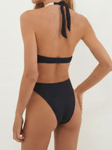 Crystal Leaf High Cut Bicolor Wrap Cutout Monokini One Piece Swimsuit