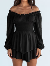 Cute Ruffle Off Shoulder Smocked Bishop Sleeve Resort Tiered Romper