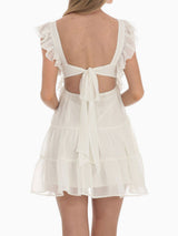 Cute Ruffled Square Neck Tie Back Resort Tiered Babydoll Mini Dress