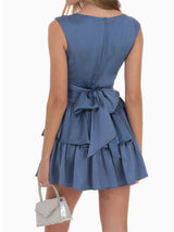 Cute Square Neck Cap Sleeve Resort Layered Ruffle Mini Dress