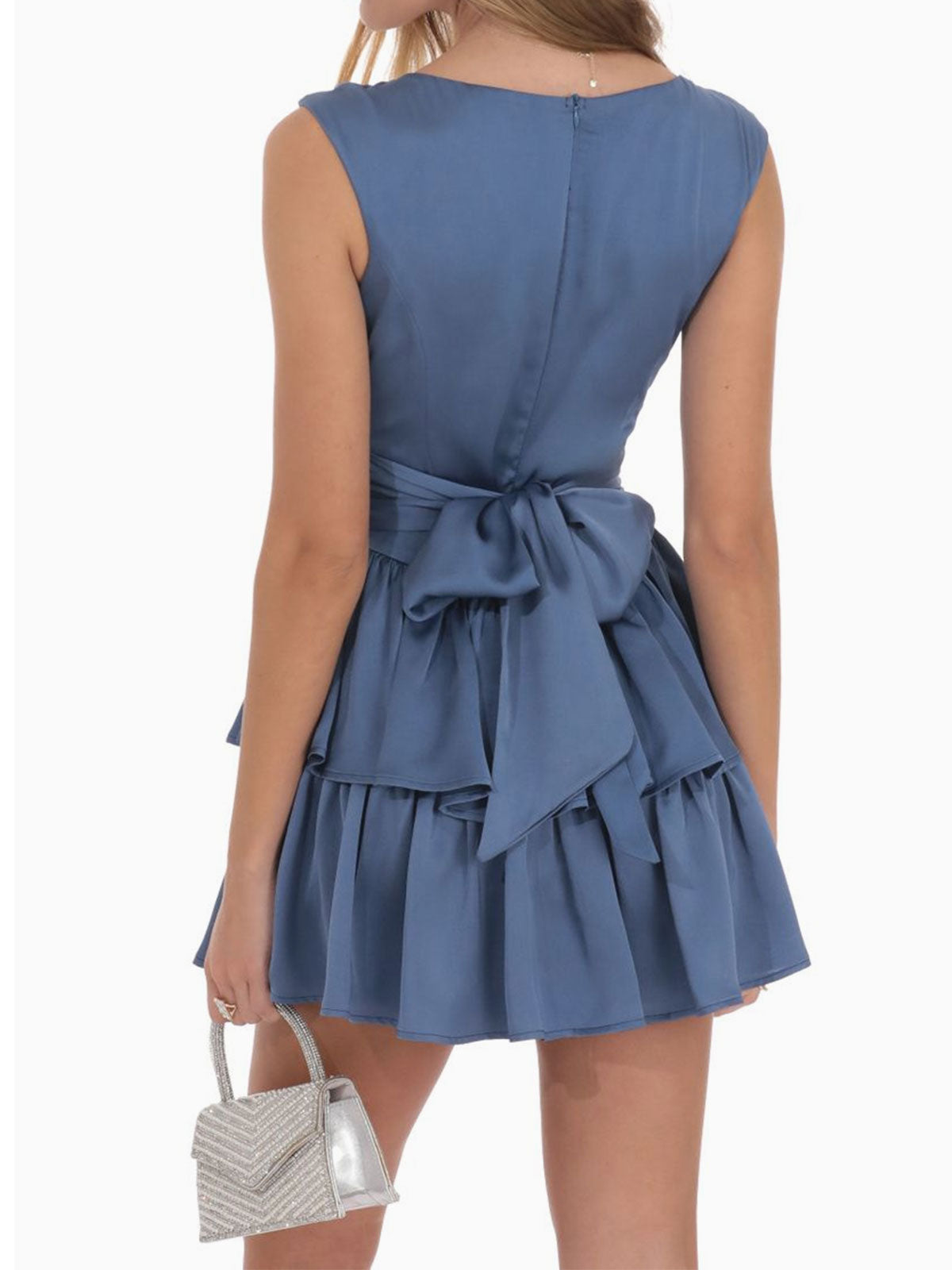 Cute Square Neck Cap Sleeve Resort Layered Ruffle Mini Dress