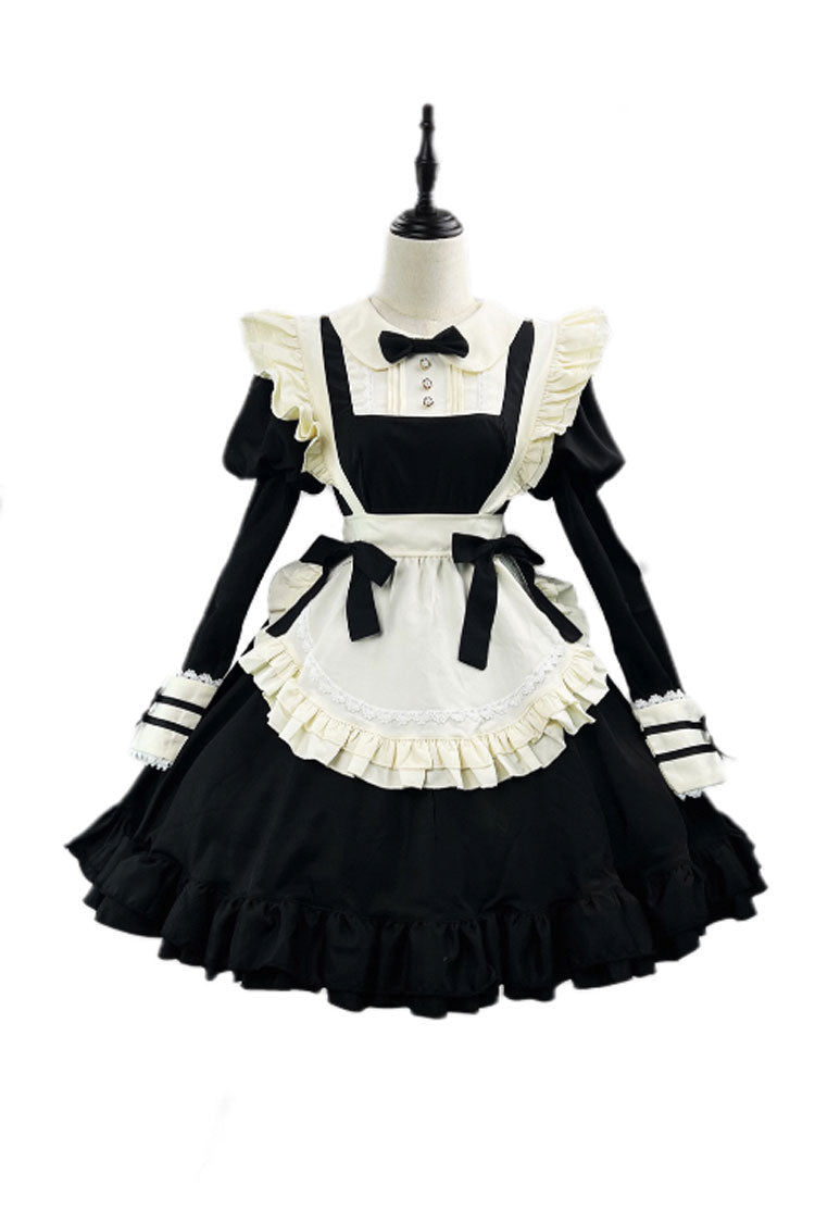 Black/White Maid Long Sleeves Ruffle Bowknot Sweet Plus Size Lolita Dress Full Set