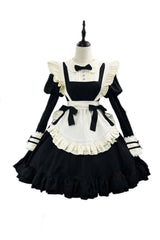 Black/White Maid Long Sleeves Ruffle Bowknot Sweet Plus Size Lolita Dress Full Set