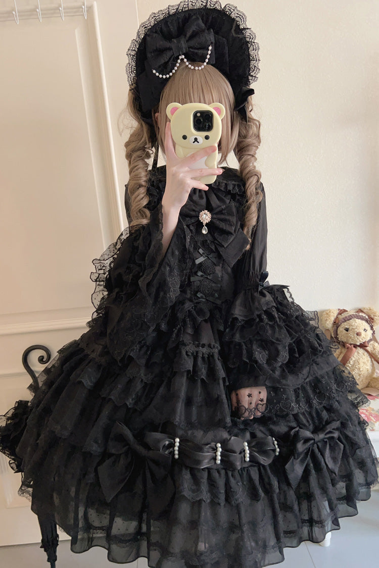 Black [Dream Prologue] Doll Multi-Layered Bowknot Lace Gothic Princess Lolita Dress