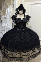 Black [Eternal Vow] Sleeveless Multi-Layered Ruffle Hanayome Bowknot Lace Lace-Up Gothic Lolita Jsk Dress