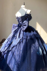 Blue [Bright Stars] Off Shoulder Ruffle Bowknot Asymmetric Sweet Elegant Princess Lolita Dress
