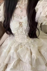 White Sleeveless Multi-layer Ruffle Bowknot Sweet Lolita Jsk Dress