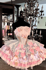 [Ribbon Dance] Multi-Layered Ruffle Bowknot Lace-Up Sweet Princess Lolita Dress 3 Colors
