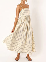 Flattering Square Neck Empire Waist Resort Striped Slip Maxi Dress