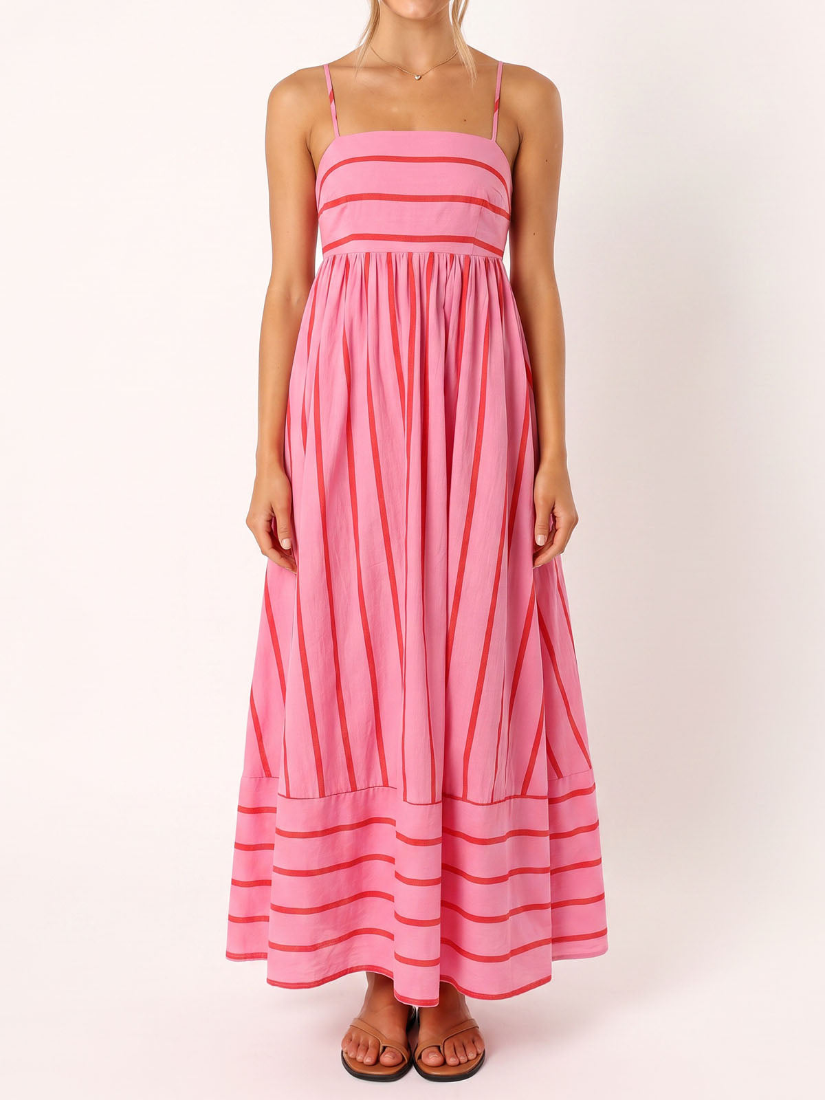 Flattering Square Neck Empire Waist Resort Striped Slip Maxi Dress