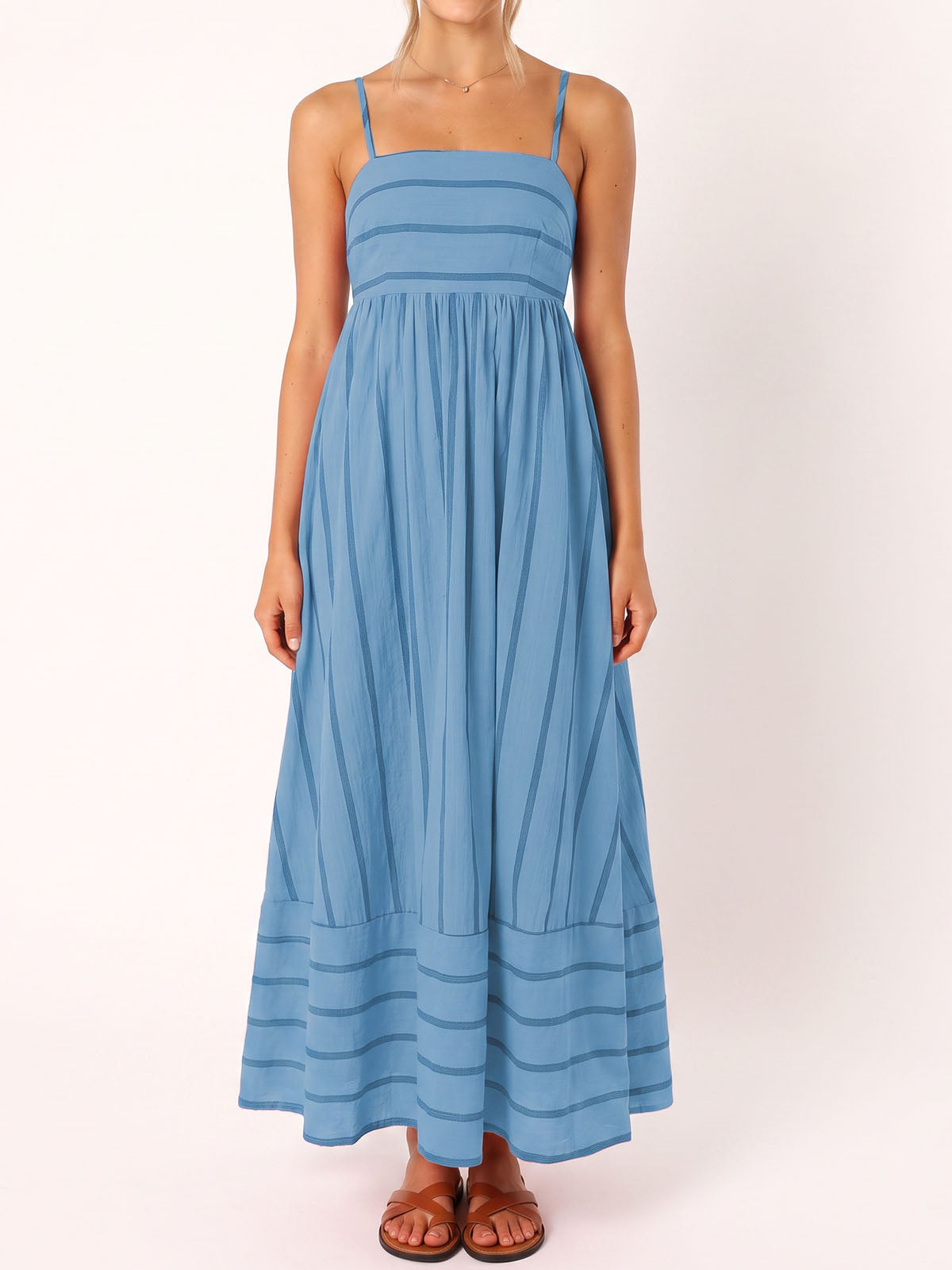 Flattering Square Neck Empire Waist Resort Striped Slip Maxi Dress