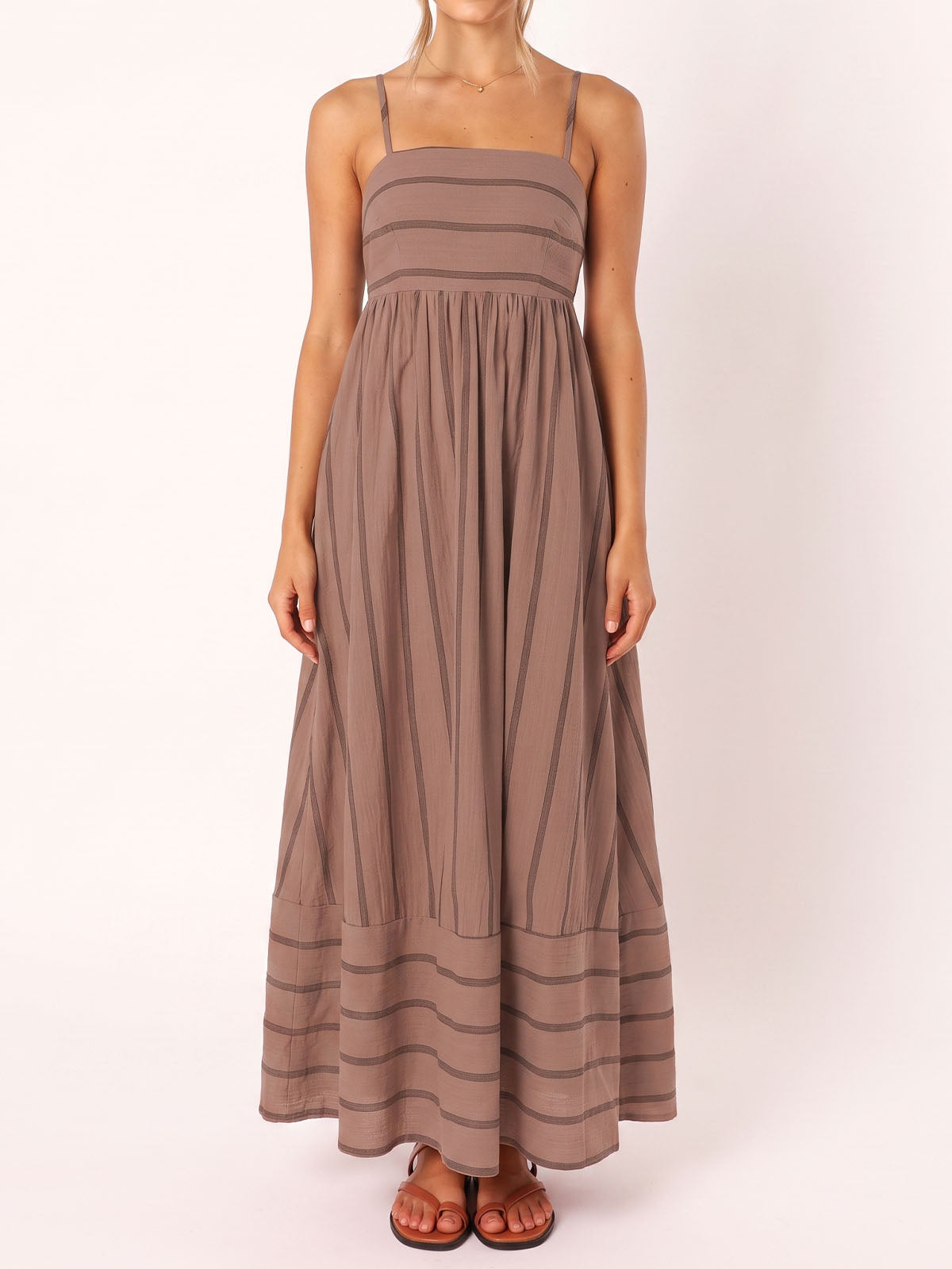 Flattering Square Neck Empire Waist Resort Striped Slip Maxi Dress
