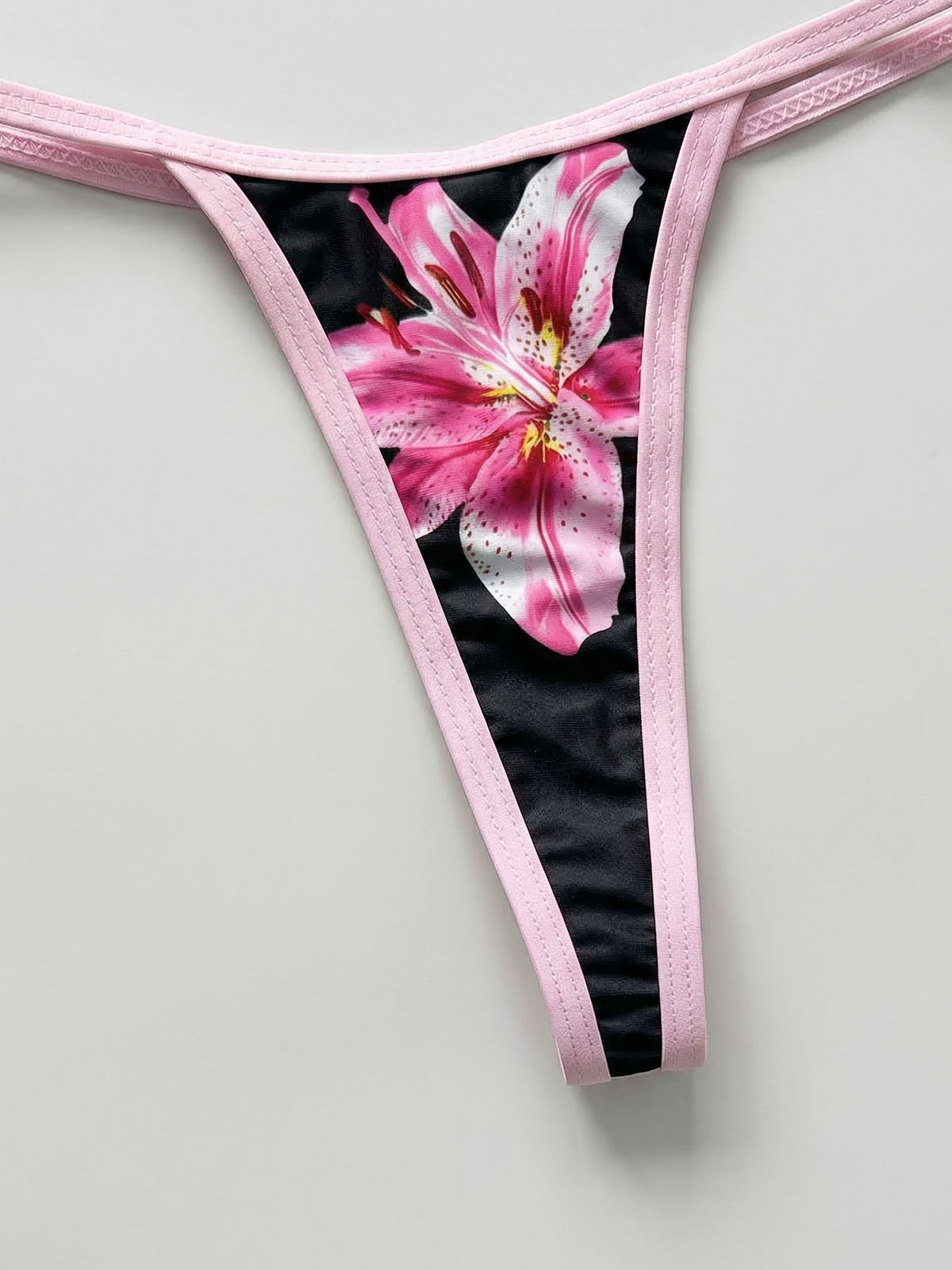Floral Tie Side Sparkly Beaded Minimalist Halter Two Piece Bikini Set
