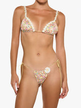 Flower Tie Side Brazilian Scrunch Lace Triangle Two Piece Bikini Set