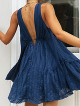Flowy Deep V Tie Waist Vertical Stripe Resort Babydoll Mini Sundress