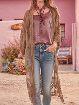 Flowy Scalloped 3/4 Sleeve Embroidered Lace Midi Beach Cover Up