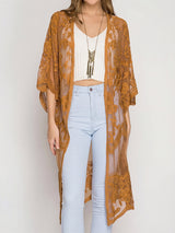 Flowy Scalloped 3/4 Sleeve Embroidered Lace Midi Beach Cover Up