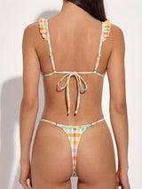 Gingham Print Ruffle Brazilian Cut Sexy Triangle Two Piece Bikini Set