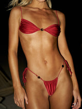 Sparkly Garnet Gem Tie Side Ruched Brazilian Two Piece Bikini Set