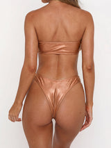 Sparkly High Cut Cheeky Ruched U Wire Bandeau Two Piece Bikini Set