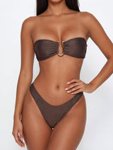 Sparkly High Cut Cheeky Strappy U Wire Bandeau Two Piece Bikini Set