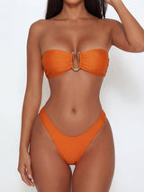 Sparkly High Cut Cheeky Strappy U Wire Bandeau Two Piece Bikini Set