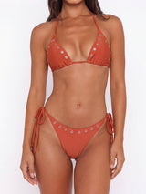 Sparkly Grommet Tie Side Brazilian Cheeky Triangle Two Piece Bikini Set