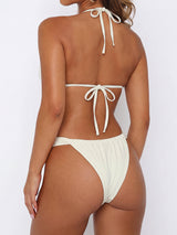 Luxury Conch Ruched High Cut Halter Triangle Two Piece Bikini Set