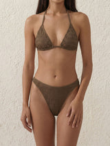 Luxury Seersucker High Cut Cheeky Slide Triangle Two Piece Bikini Set