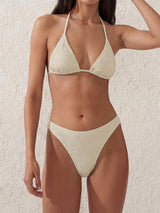 Luxury Seersucker High Cut Cheeky Slide Triangle Two Piece Bikini Set
