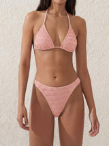Luxury Seersucker High Cut Cheeky Slide Triangle Two Piece Bikini Set