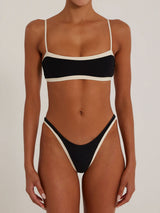 Minimalist High Cut Cheeky Contrast Trim Two Piece Bikini Set
