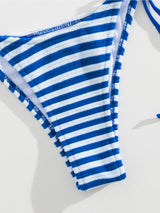 Nautical Striped Terry Tie Side Cheeky Halter Two Piece Bikini Set
