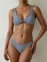 Reversible Print Mid Waist Knotted Front V Neck Two Piece Bikini Set