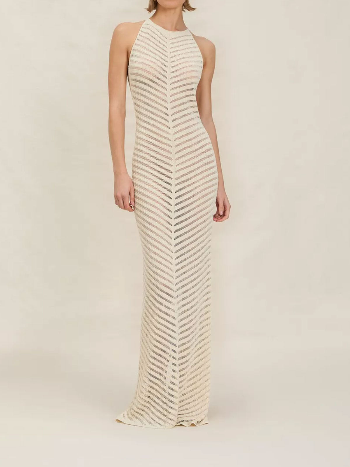 Sparkly Ring High Neck Ladder Knit Beach Crochet Cover Up Maxi Dress