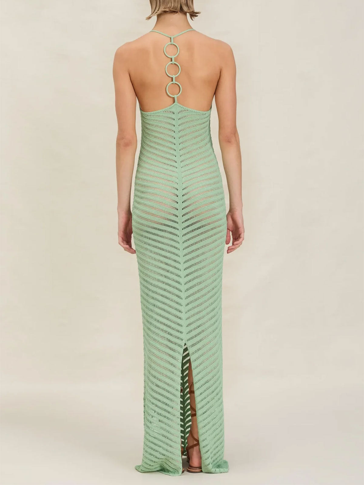 Sparkly Ring High Neck Ladder Knit Beach Crochet Cover Up Maxi Dress