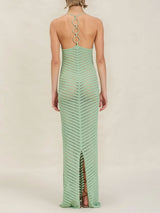 Sparkly Ring High Neck Ladder Knit Beach Crochet Cover Up Maxi Dress