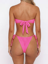 Ruched Tie Side Knotted Bandeau Two Piece Bikini Set