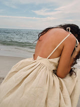Sexy Backless V Neck Tie Shoulder Resort Linen Slip Maxi Dress