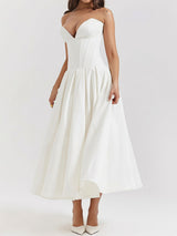 Sexy Bustier Strapless Corset Fit & Flare Resort Pleated Midi Dress